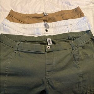 Three-Pack Casual Pants Trio in Olive, White & Khaki